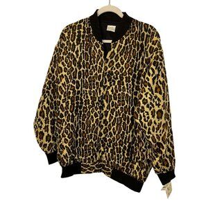 tess 100% silk Vintage leopard print zip up bomber jacket one size fits most